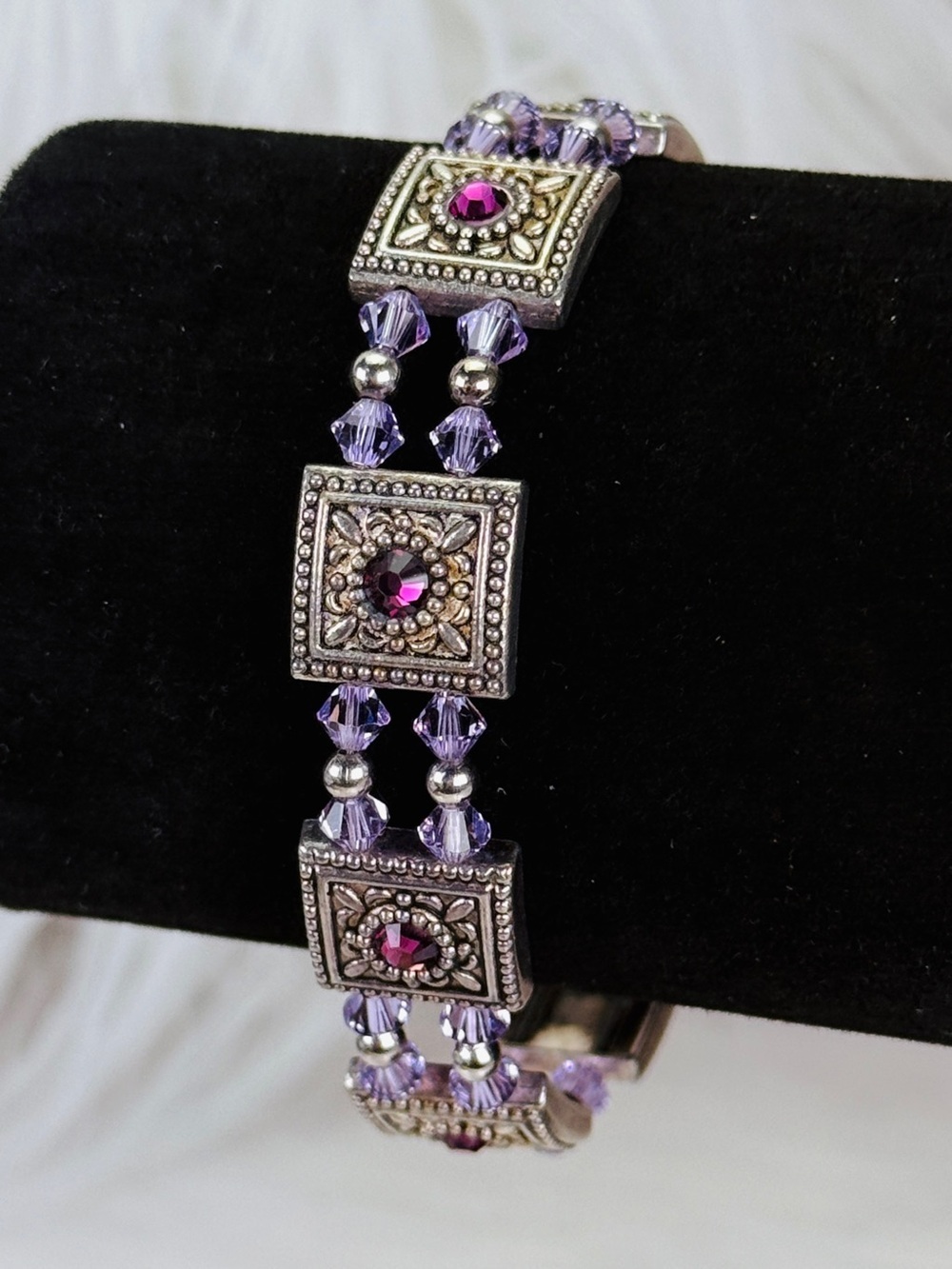 Bohemian chic Aged Silvertone purple toggle bracelet